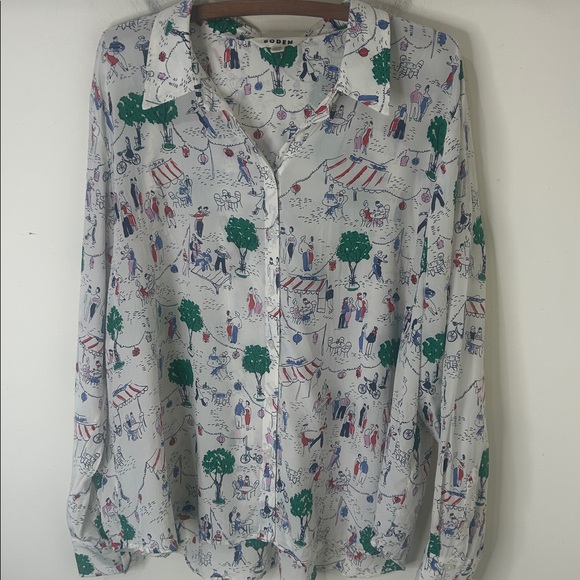 BODEN Sienna Silk Shirt Ivory Paris Scene Size 20-22R - Picture 15 of 15